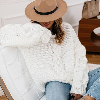 Solid color pullover round neck twist loose sweater
