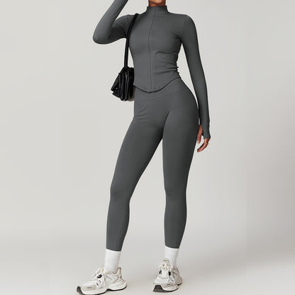 Seamless I-shaped Back-enhancing Workout Set For Women With Ribbed Waist-cinching Design
