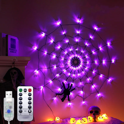 Halloween Led Spider Web String Light 5v Fjärrkontroll 8 Lägen Net Mesh Atmosfär Lampa utomhus inomhus Party Inredning led ljusa