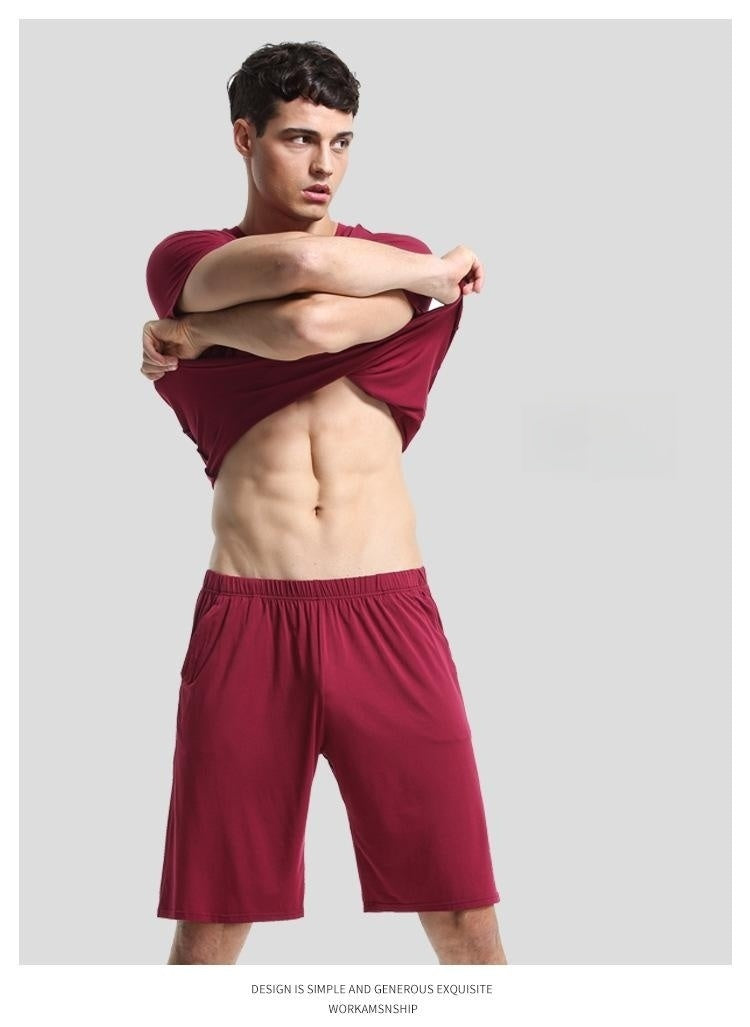 Home Wear Suit Men's Casual Round Neck Short Sleeves Shorts Solid Color Pajamas
