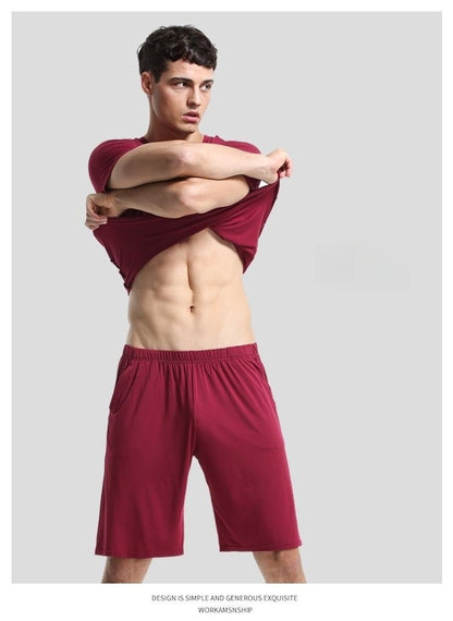 Home Wear Suit Men's Casual Round Neck Short Sleeves Shorts Solid Color Pajamas