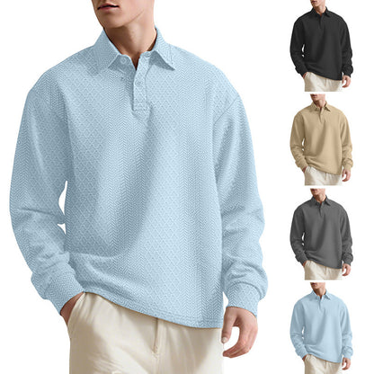 Texture Jacquard Solid Color Men's Long-sleeved Polo Shirt Lapel Loose Sweater