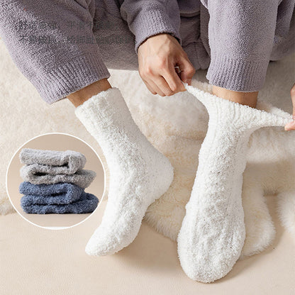 Chaussettes chaudes d'hiver en molleton de corail pour femmes et hommes, chaussettes de sol en velours épais pour dormir à la maison