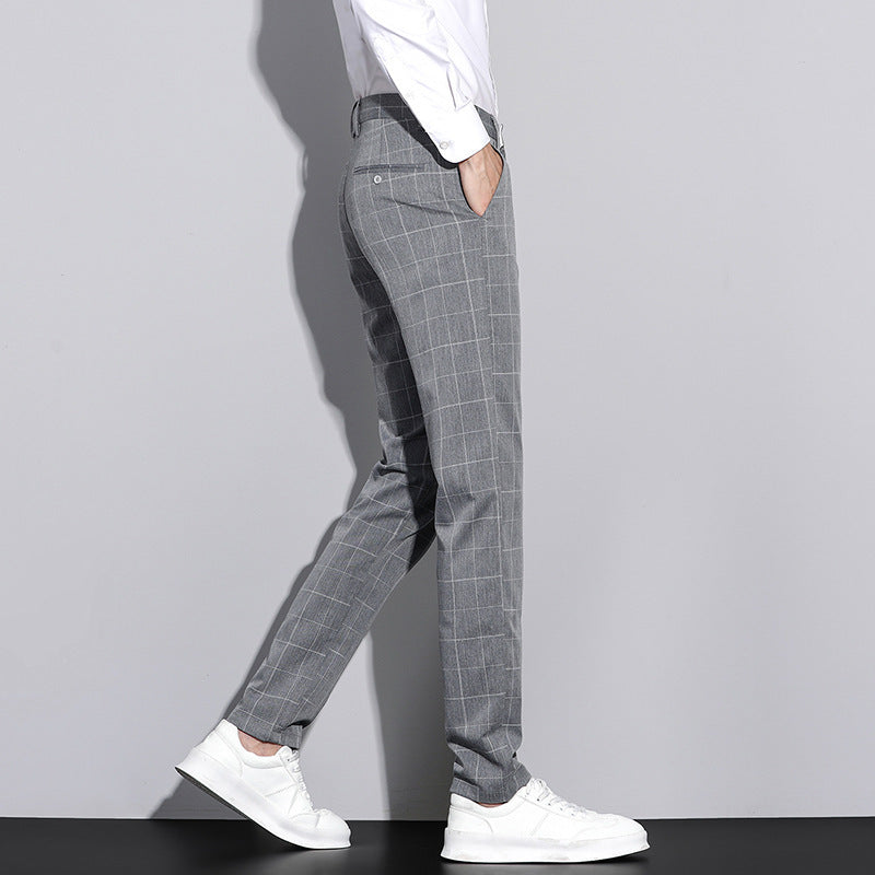 Casual Pants Men's Simple Plaid Slim Fit Straight-leg Trousers