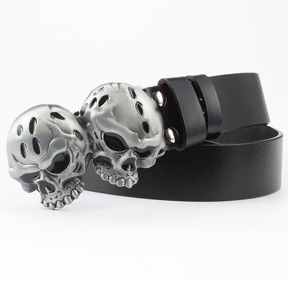 Men's Casual Skull Decorative Two-Layer Cowhide Belt - Rebellious Style