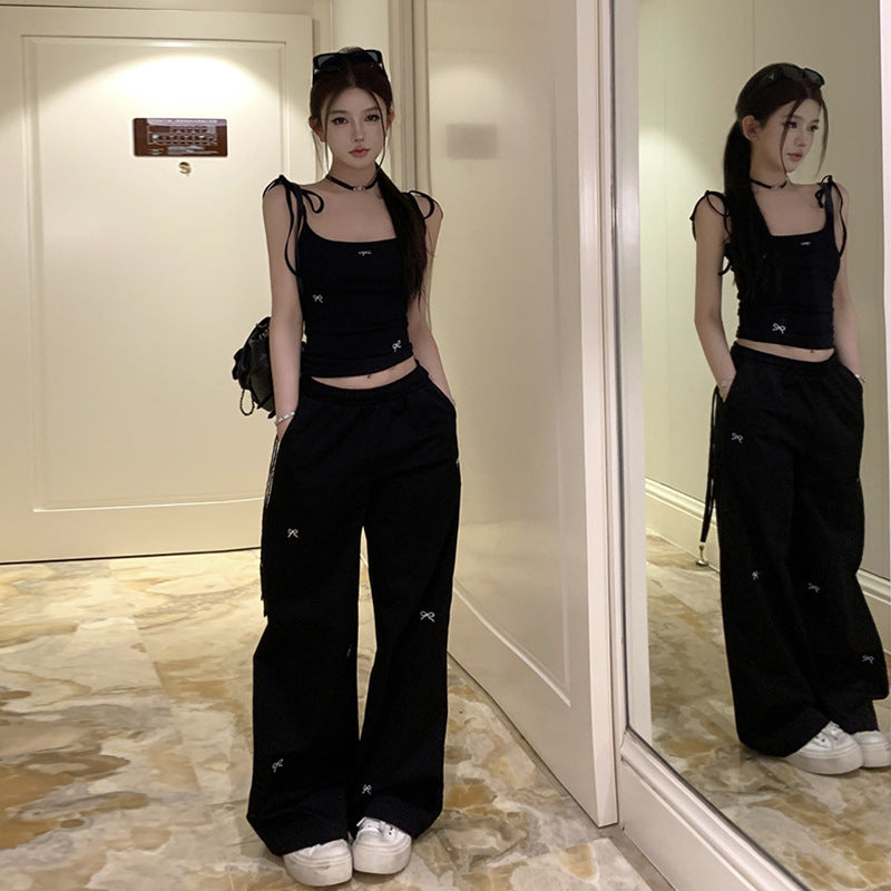Hot Girl Loose Cargo Pants Suit Summer