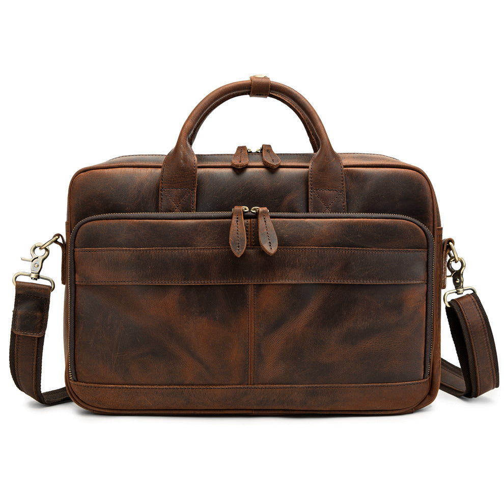 Horse Leather Men's Shoulder Bag Leather Laptop Men's Briefcase Portable