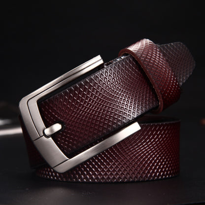 Men's Vintage Cowhide Mesh Embossed Pin Buckle Belt - Distinctive Texture