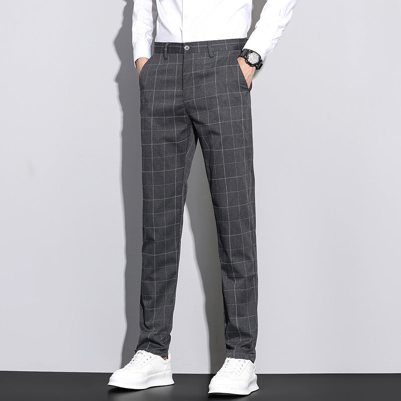 Casual Pants Men's Simple Plaid Slim Fit Straight-leg Trousers