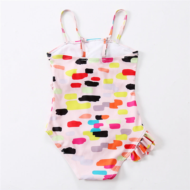 Maillot de bain une pièce couleur à volants pour enfants