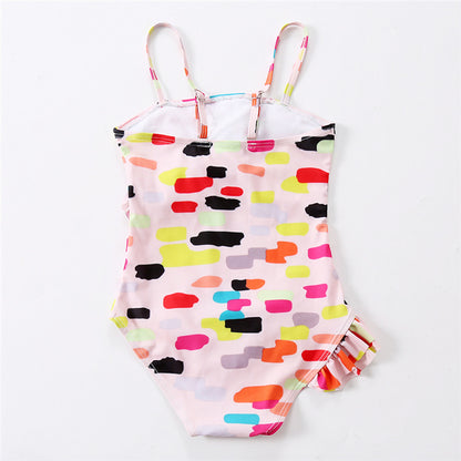 Children Ruffled Color One Piece Swimsuit