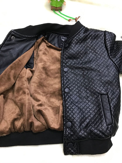 Veste en cuir PU pour bébé à col rond, veste pour garçon