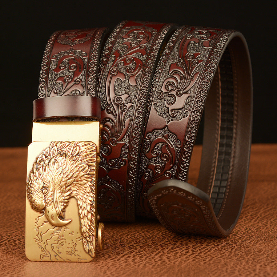 Men's Self-Buckled Leather Belt Personalized Carved Casual Jeans - Unique Character