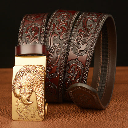 Men's Self-Buckled Leather Belt Personalized Carved Casual Jeans - Unique Character