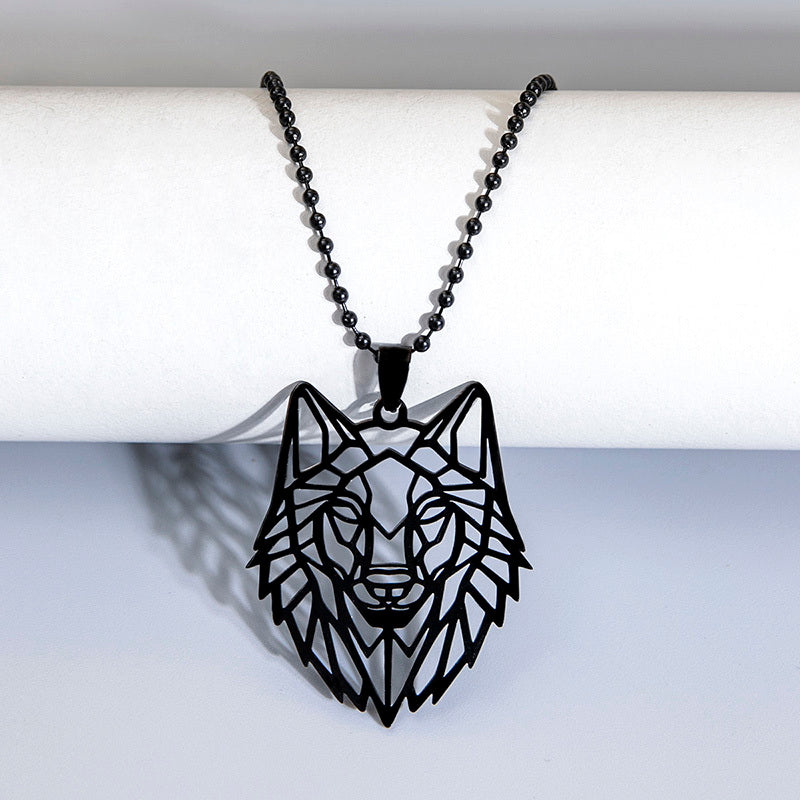 Stainless Steel Hollow Wolf Head Pendant Necklace For Men Animal Jewelry