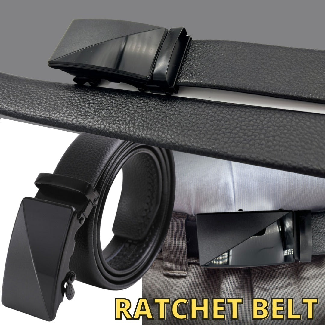 Microfiber PU Leather Ratchet Belt Belts For Men Adjustable Slide Buckle Black