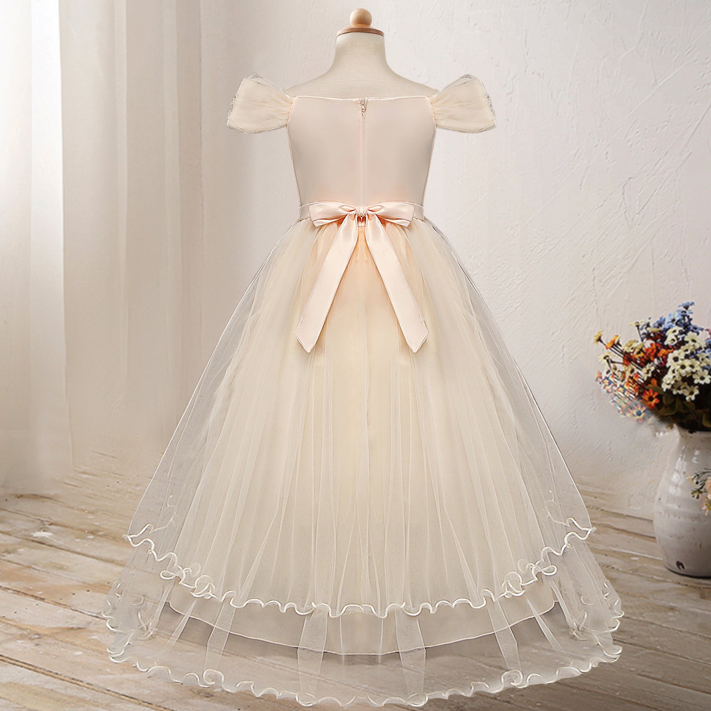 En-axel Princess Flower Dress Kostym