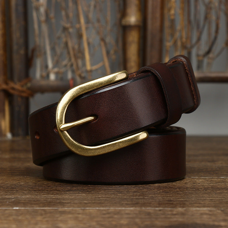 Men's 3.3CM Wide Copper Buckle Trendy Fashion Retro Belt - Bold Presence