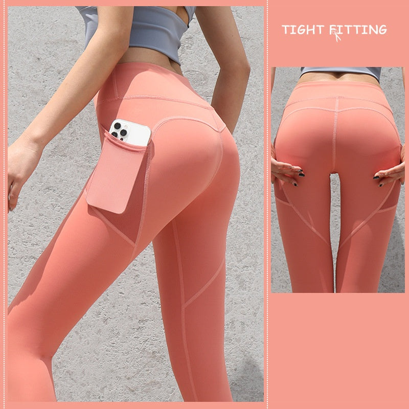 Leggings de Sport sans couture avec poches, pantalon Push Up taille haute pour femmes, Fitness, course à pied, Yoga, Leggings de Sport sans couture