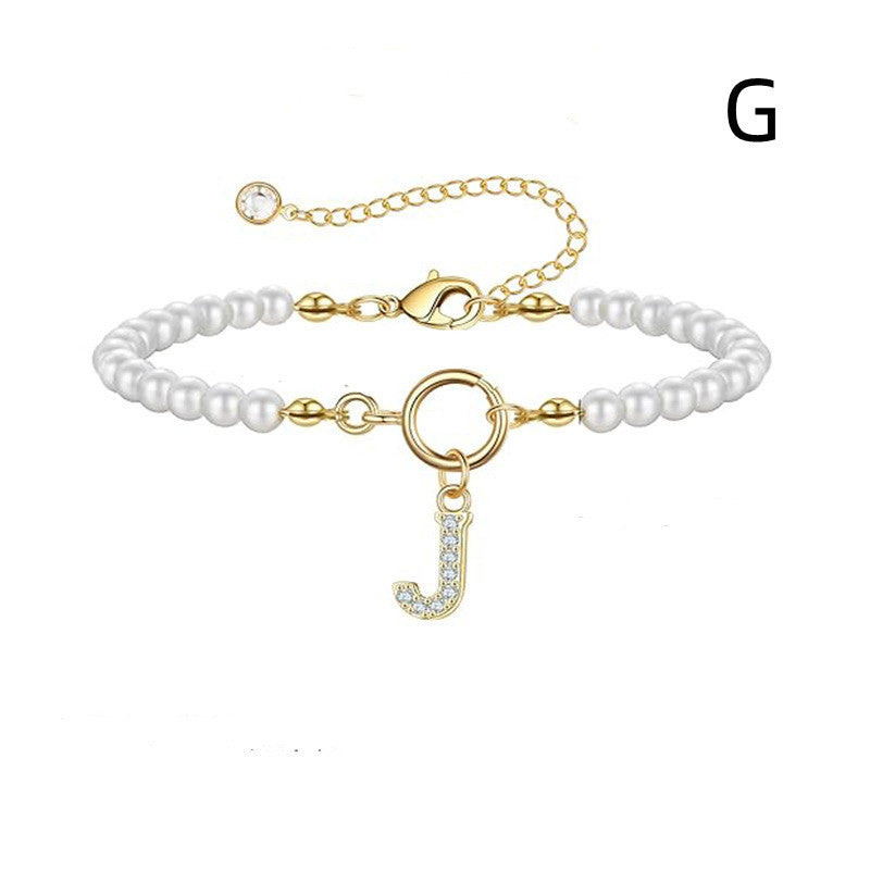 2024 Nytt Mode Toggle Lock Initial Armband Kvinnor AZ Bokstav Hänge 6mm Pärlarmband För Kvinnor Smycken Gåva