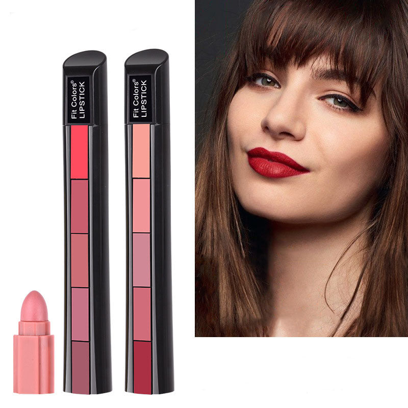 Matt 5-färgs läppstiftset Velvet Lip Stick Non-stick läppglans Långvarig vattentät sexig rött läppstift