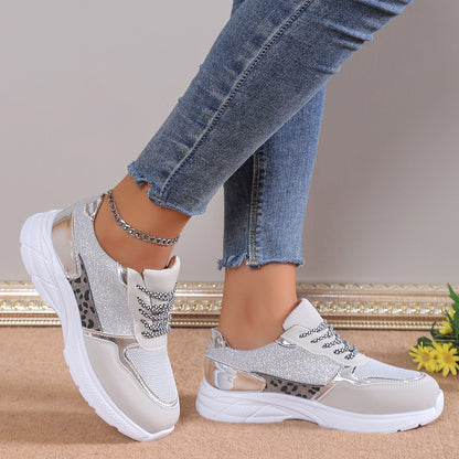 Women's Lace Up Sneakers Breathable Mesh Flat Shoes Fashion Casual Lightweight Running Sports Shoes