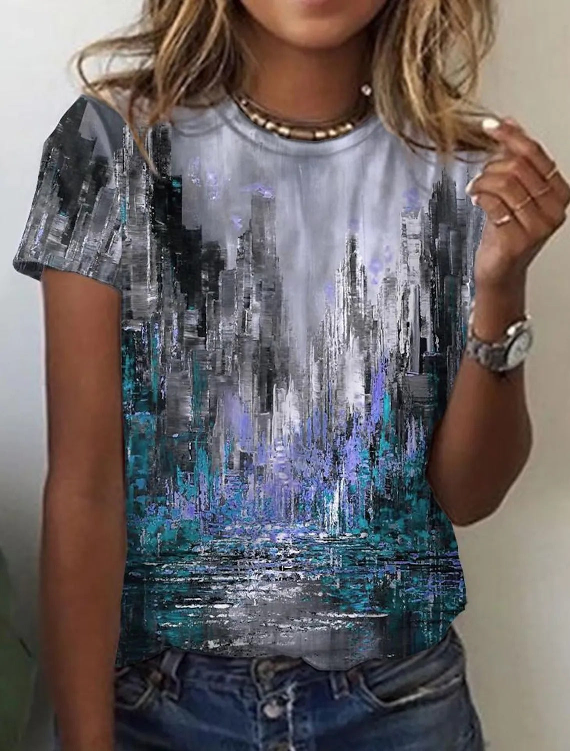 Women's European And American New Abstract Retro Print Short Sleeves