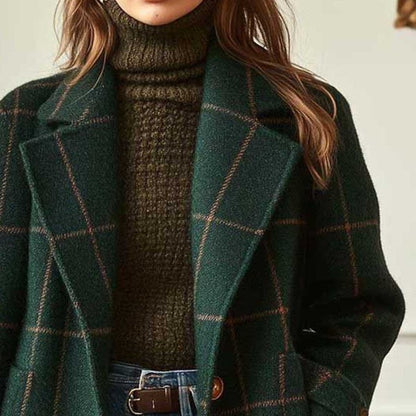 Plaid Mid-length Lapel Large Size Jacket