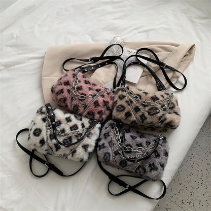 Sacs en peluche d'hiver, sac à bandoulière en chaîne pour femmes, sacs à main imprimés de fleurs