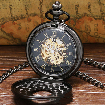 Retro Double Display Roman Literal Mechanical Pocket Watch