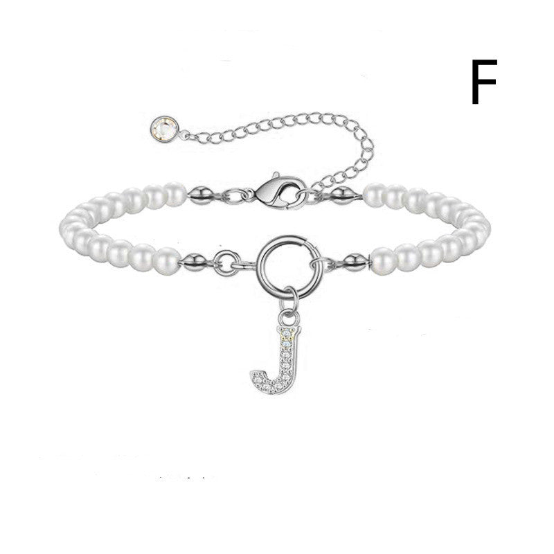 2024 Nytt Mode Toggle Lock Initial Armband Kvinnor AZ Bokstav Hänge 6mm Pärlarmband För Kvinnor Smycken Gåva