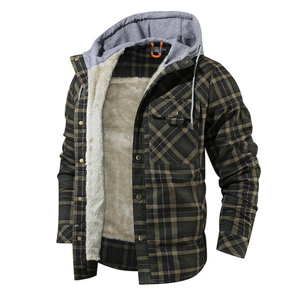 Hommes veste chaude doublure polaire bûcheron Plaid vestes à capuche bouton pression