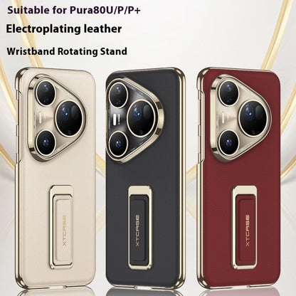 Suitable For Pura80Ultra Plain Leather Phone Case Wrist Strap Rotating Bracket