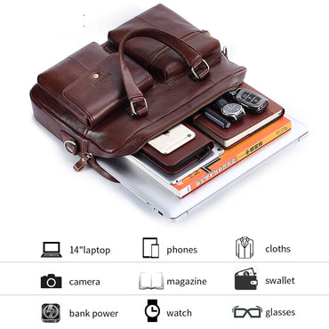 Men's Genuine Leather Briefcase Top Layer Cowhide Messenger Bag