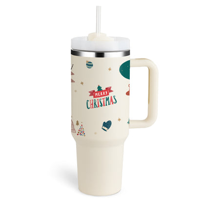 Tasse thermique de cadeau de saint valentin tasse d'isolation de café de paille de 40oz avec la poignée bouteille d'eau portative d'acier inoxydable de voiture tasse thermique sans BPA de voyage de grande capacité