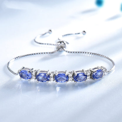 Armband för kvinnor ädelsten blå topas justerbar kedjelänk armband julsmycken