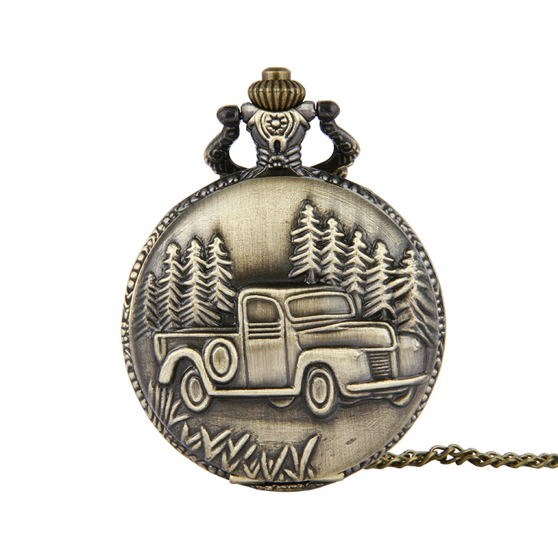 Forest Pickup Truck Vintage Quartz Pocket Watch