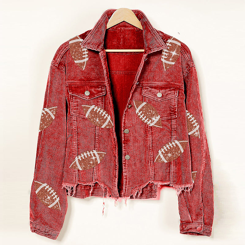 Veste en velours côtelé à la mode, veste de Baseball imprimée Rugby, hauts d'automne et d'hiver pour femmes