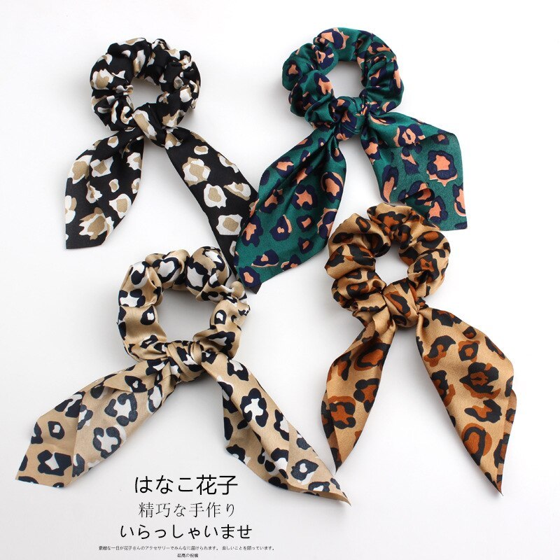 4st Leopard orm Floral Streamers Scrunchies kvinnor hår halsduk