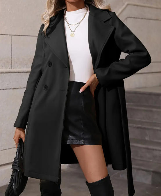 Women's Elegant Lace-up Solid Color Slim-fit Woolen Coat
