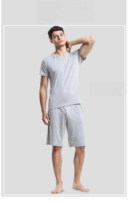 Home Wear Suit Men's Casual Round Neck Short Sleeves Shorts Solid Color Pajamas
