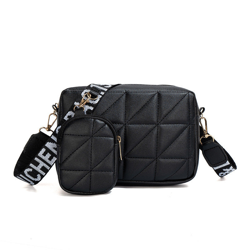 2Pcs Rhombus Shoulder Bag With Wallet Letter Print Wide Shoulder Strap Small Square Bag Large Capacity Cell Phone Crossbody Bags