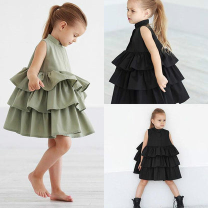 Robe simple sans manches pour petites et moyennes filles, couleur unie, à la mode