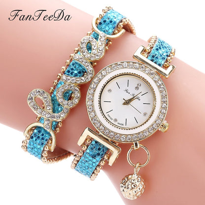 FanTeeDa Brand Dam Armband Klockor Damklocka Strass Klocka Dammode Klänning Armbandsur Relogio Feminino Present