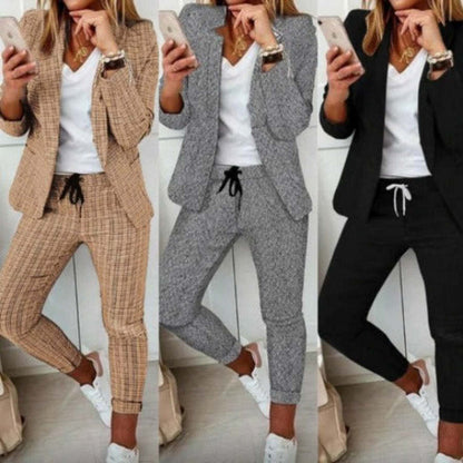 New Plaid Casual Women's Straight Trousers Suit