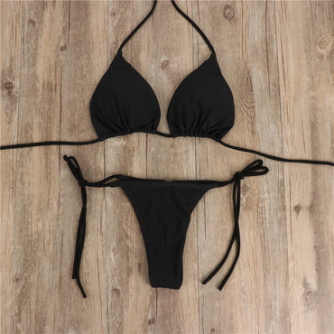 2 st halterneck snörning bikini för kvinnor sommar enfärgad sexig split rem justerbar baddräkt