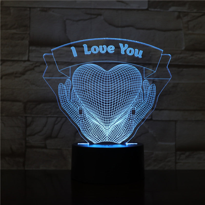 Cadeau de Saint Valentin mains tenant amour veilleuse 3D