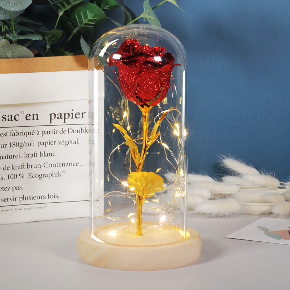 Cadeau de Saint-Valentin pour petite amie, fleurs de roses éternelles, lumière LED dans un couvercle en verre, décoration de mariage, cadeaux pour la fête des mères, cadeau féminin