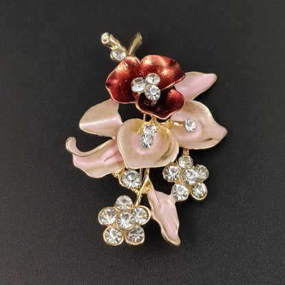 Broche de Corsage de fleur de diamant faite à la main, broche goutte à goutte d'huile, broche de collier