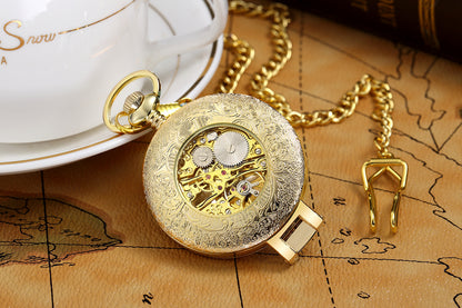 Flip Manual Mechanical Pocket Watch Roman Engraved Skeleton